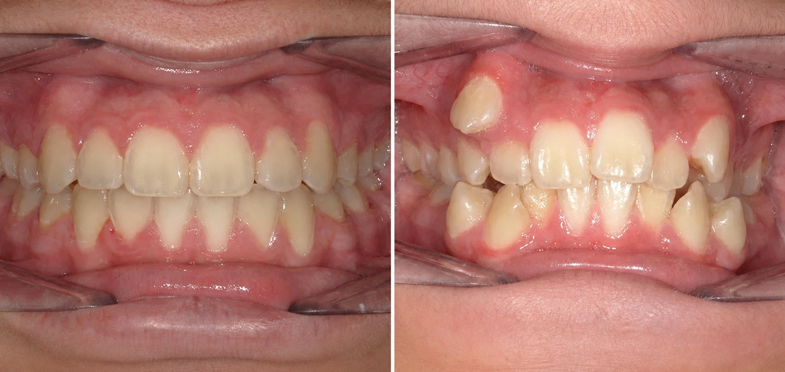 Antes e depois da correção de dentes tortos e sobrepostos