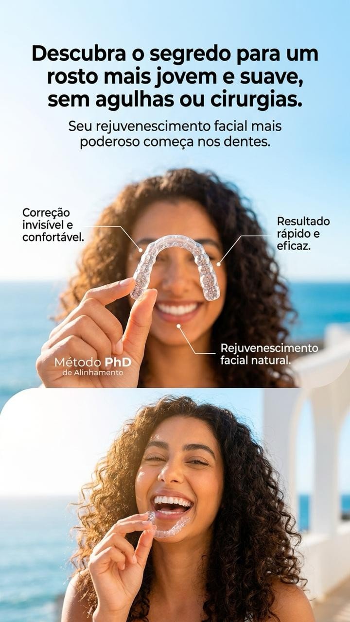 Comparativo ilustrativo: dentes alinhados versus dentes desalinhados e seus efeitos no sorriso